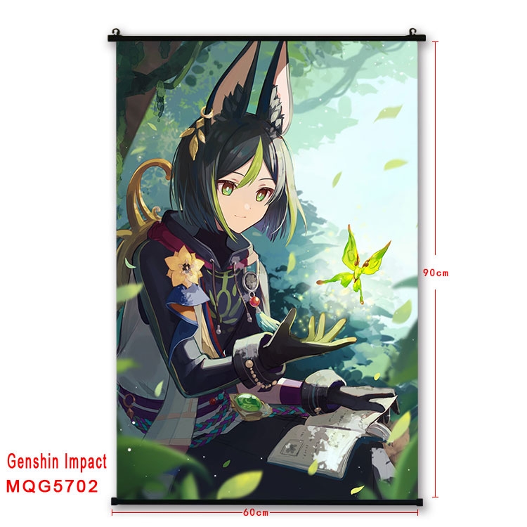 Genshin Impact Anime black Plastic rod Cloth painting Wall Scroll 60X90CM MQG-5702