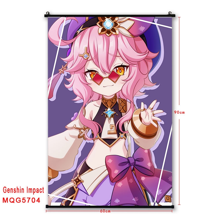 Genshin Impact Anime black Plastic rod Cloth painting Wall Scroll 60X90CM MQG-5704