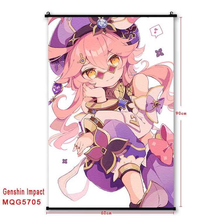 Genshin Impact Anime black Plastic rod Cloth painting Wall Scroll 60X90CM MQG-5705