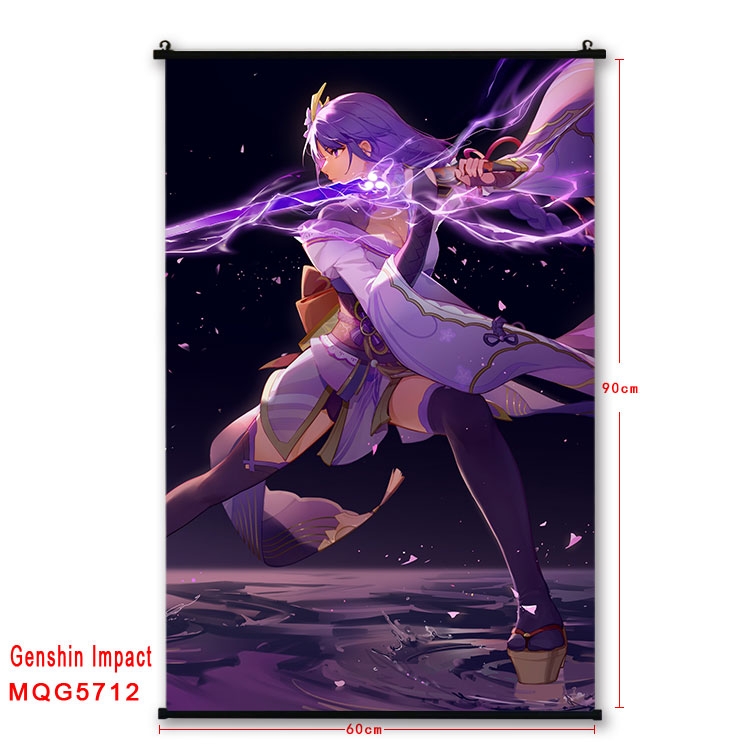 Genshin Impact Anime black Plastic rod Cloth painting Wall Scroll 60X90CM MQG-5712