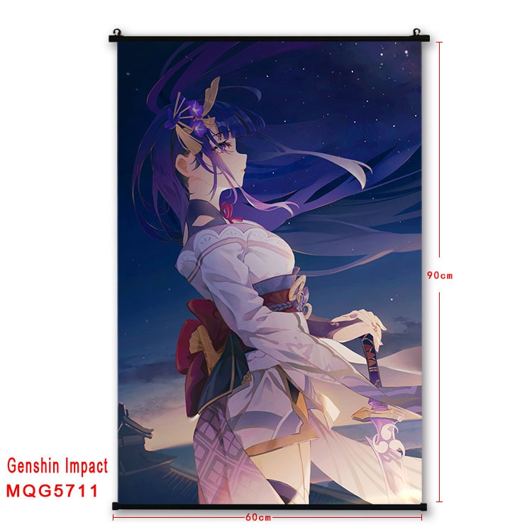 Genshin Impact Anime black Plastic rod Cloth painting Wall Scroll 60X90CM MQG-5711