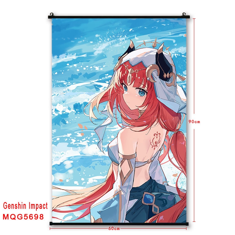 Genshin Impact Anime black Plastic rod Cloth painting Wall Scroll 60X90CM MQG-5698