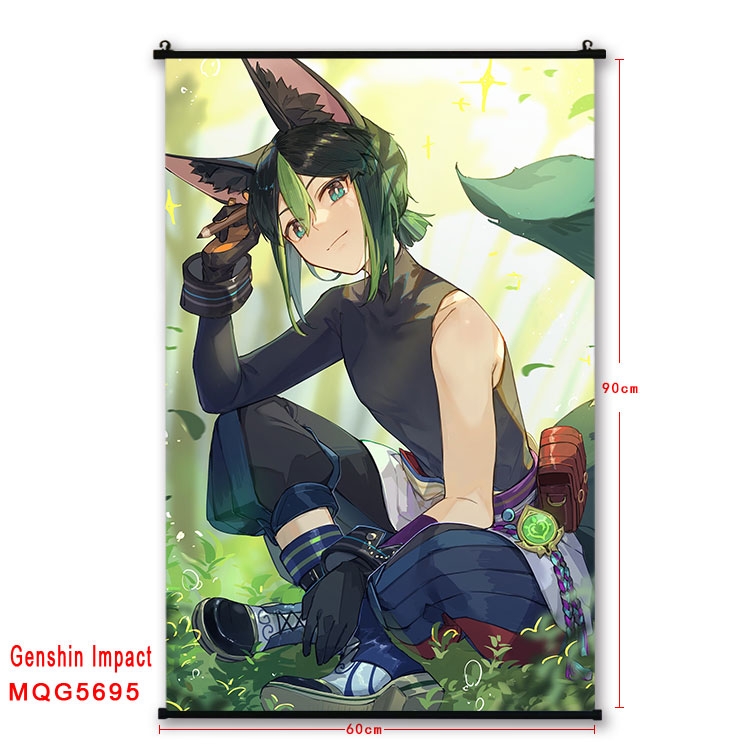 Genshin Impact Anime black Plastic rod Cloth painting Wall Scroll 60X90CM  MQG-5695