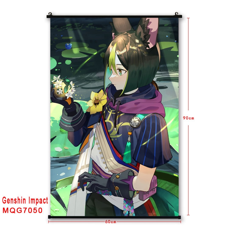 Genshin Impact Anime black Plastic rod Cloth painting Wall Scroll 60X90CM   MQG-7050