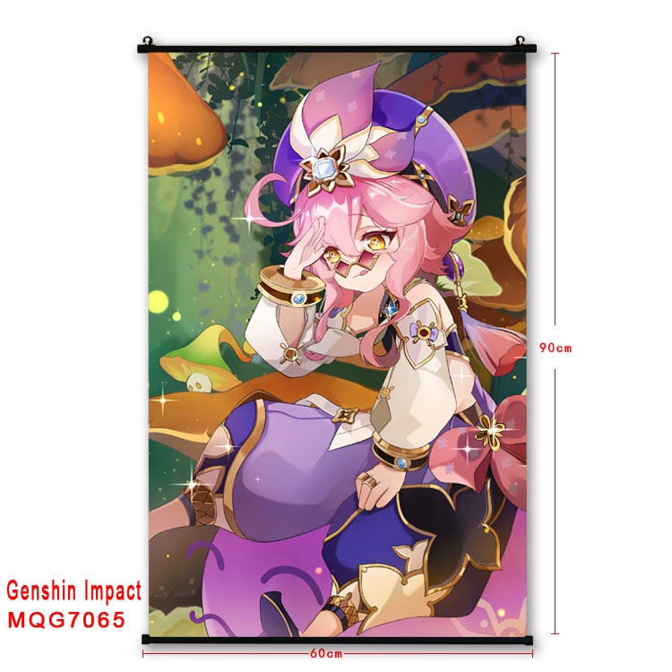 Genshin Impact Anime black Plastic rod Cloth painting Wall Scroll 60X90CM  MQG-7065