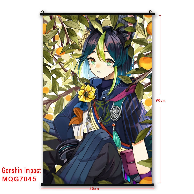 Genshin Impact Anime black Plastic rod Cloth painting Wall Scroll 60X90CM MQG-7045