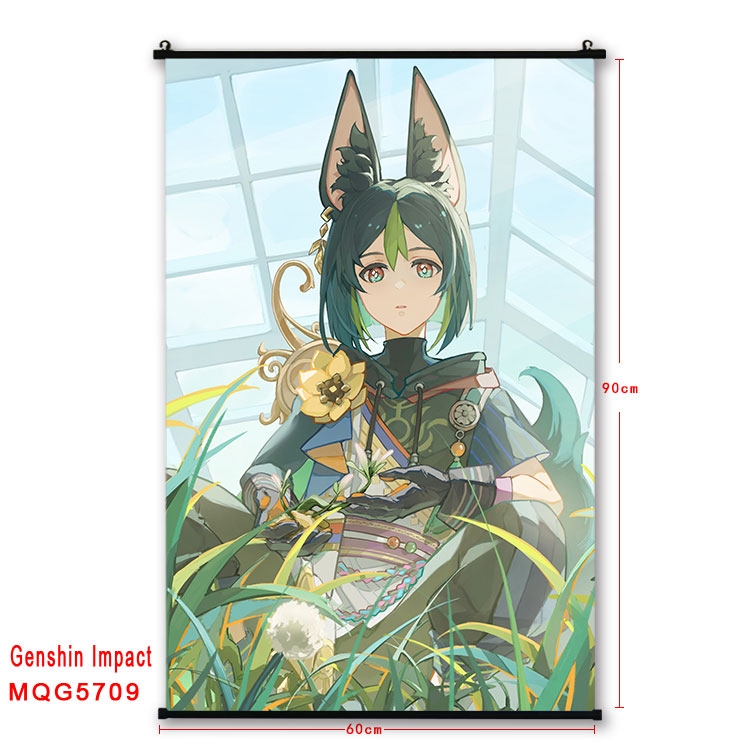 Genshin Impact Anime black Plastic rod Cloth painting Wall Scroll 60X90CM MQG-5709