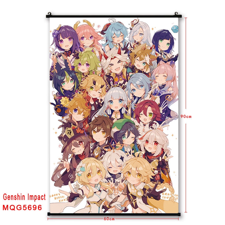 Genshin Impact Anime black Plastic rod Cloth painting Wall Scroll 60X90CM MQG-5696