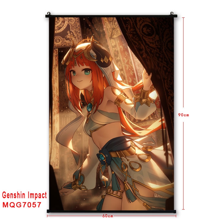 Genshin Impact Anime black Plastic rod Cloth painting Wall Scroll 60X90CM MQG-7057