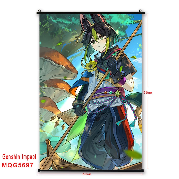 Genshin Impact Anime black Plastic rod Cloth painting Wall Scroll 60X90CM MQG-5697