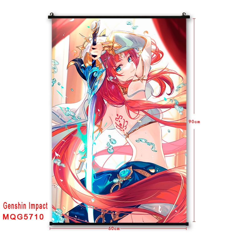 Genshin Impact Anime black Plastic rod Cloth painting Wall Scroll 60X90CM MQG-5710