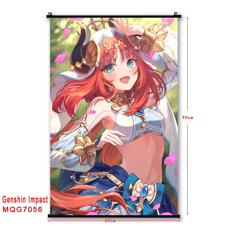 Genshin Impact Anime black Plastic rod Cloth painting Wall Scroll 60X90CM MQG-7056