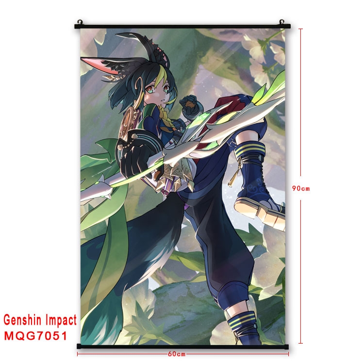 Genshin Impact Anime black Plastic rod Cloth painting Wall Scroll 60X90CM MQG-7051