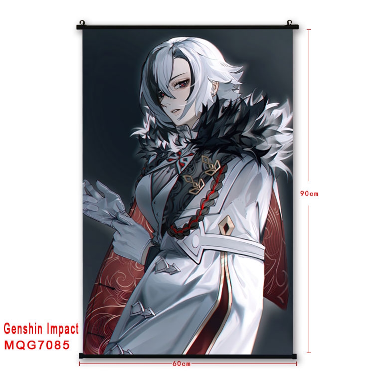 Genshin Impact Anime black Plastic rod Cloth painting Wall Scroll 60X90CM 