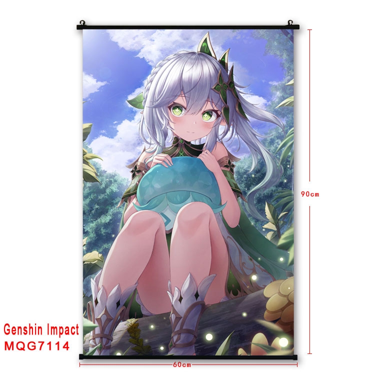 Genshin Impact Anime black Plastic rod Cloth painting Wall Scroll 60X90CM 