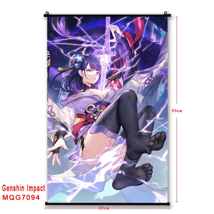 Genshin Impact Anime black Plastic rod Cloth painting Wall Scroll 60X90CM 