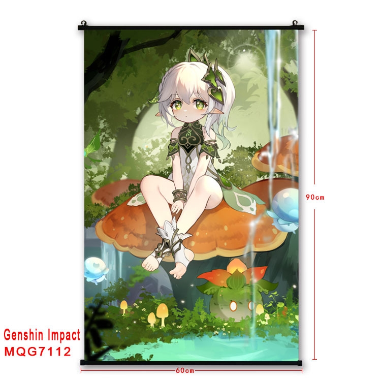 Genshin Impact Anime black Plastic rod Cloth painting Wall Scroll 60X90CM 