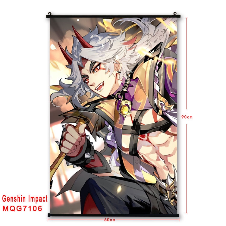 Genshin Impact Anime black Plastic rod Cloth painting Wall Scroll 60X90CM 