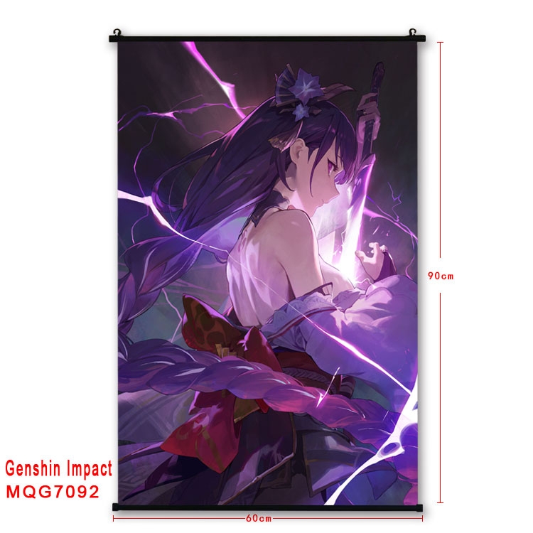 Genshin Impact Anime black Plastic rod Cloth painting Wall Scroll 60X90CM 