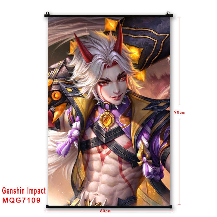 Genshin Impact Anime black Plastic rod Cloth painting Wall Scroll 60X90CM 