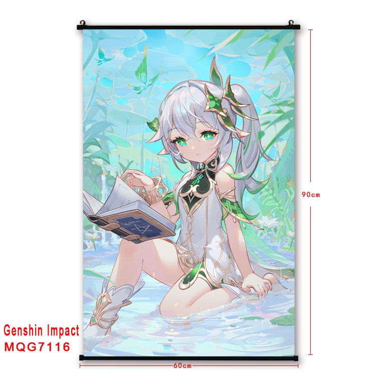 Genshin Impact Anime black Plastic rod Cloth painting Wall Scroll 60X90CM 