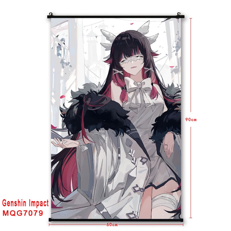 Genshin Impact Anime black Plastic rod Cloth painting Wall Scroll 60X90CM 