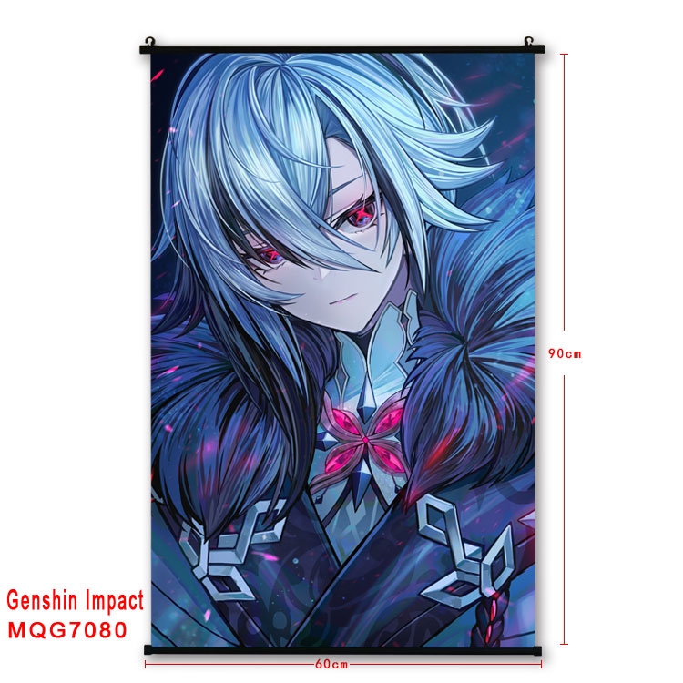 Genshin Impact Anime black Plastic rod Cloth painting Wall Scroll 60X90CM 