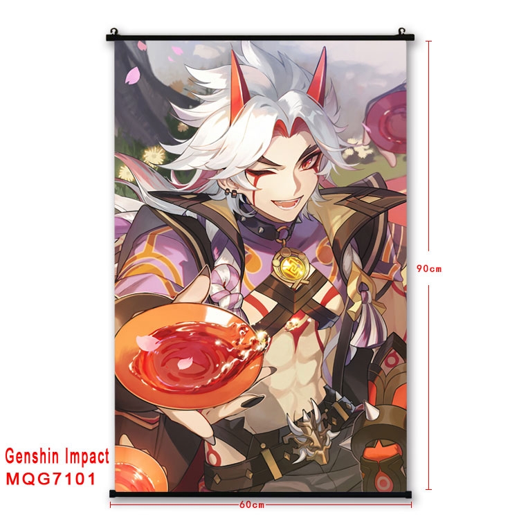 Genshin Impact Anime black Plastic rod Cloth painting Wall Scroll 60X90CM 