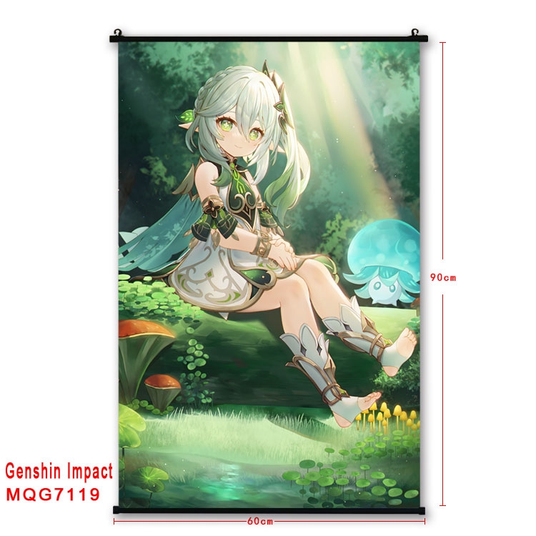 Genshin Impact Anime black Plastic rod Cloth painting Wall Scroll 60X90CM 