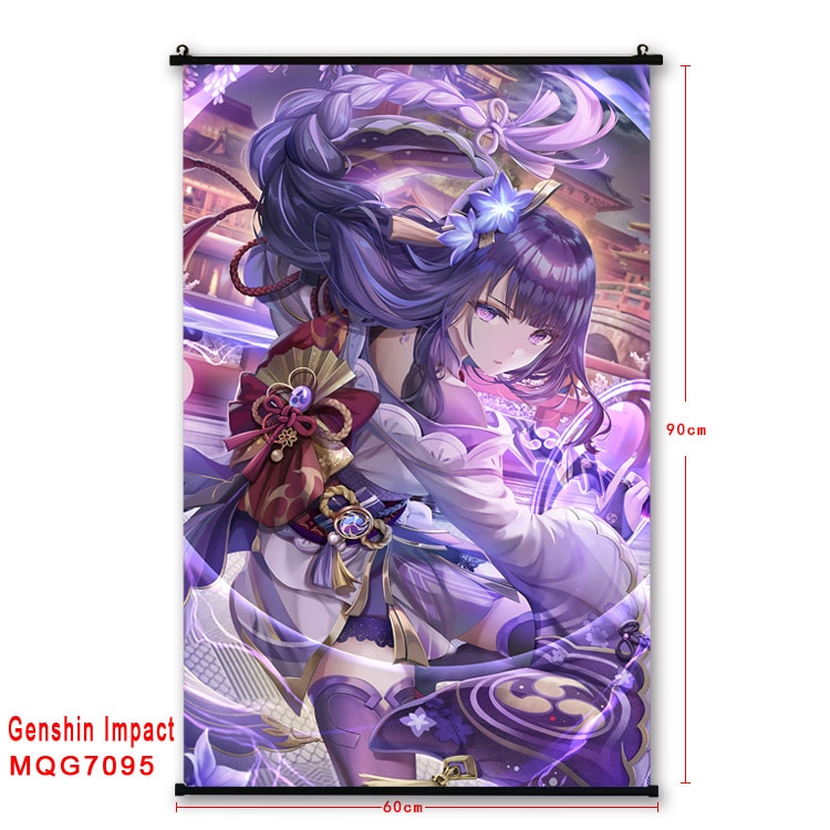 Genshin Impact Anime black Plastic rod Cloth painting Wall Scroll 60X90CM 