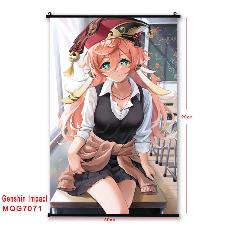 Genshin Impact Anime black Plastic rod Cloth painting Wall Scroll 60X90CM 