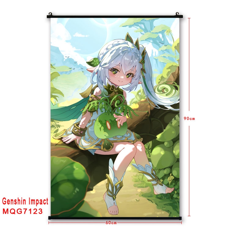 Genshin Impact Anime black Plastic rod Cloth painting Wall Scroll 60X90CM 