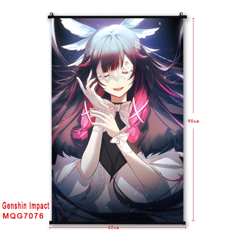 Genshin Impact Anime black Plastic rod Cloth painting Wall Scroll 60X90CM 