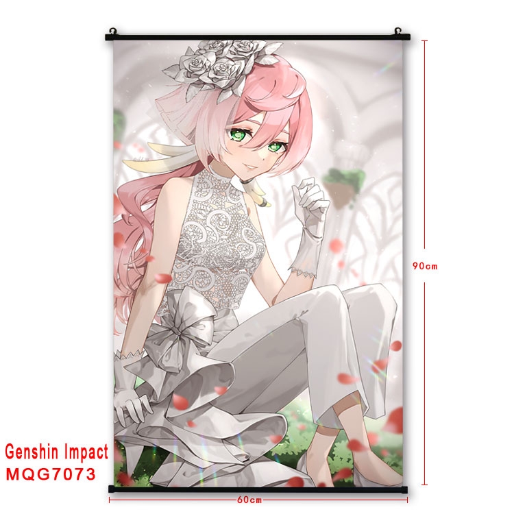 Genshin Impact Anime black Plastic rod Cloth painting Wall Scroll 60X90CM 