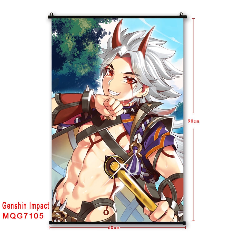 Genshin Impact Anime black Plastic rod Cloth painting Wall Scroll 60X90CM 