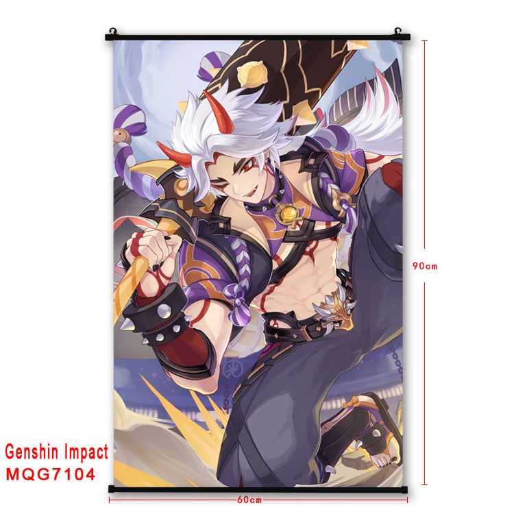 Genshin Impact Anime black Plastic rod Cloth painting Wall Scroll 60X90CM 