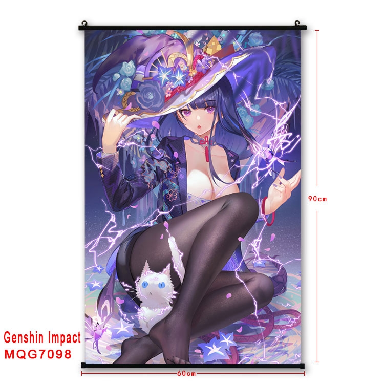 Genshin Impact Anime black Plastic rod Cloth painting Wall Scroll 60X90CM 