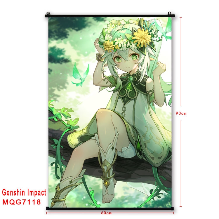 Genshin Impact Anime black Plastic rod Cloth painting Wall Scroll 60X90CM 