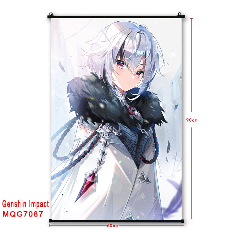 Genshin Impact Anime black Plastic rod Cloth painting Wall Scroll 60X90CM 