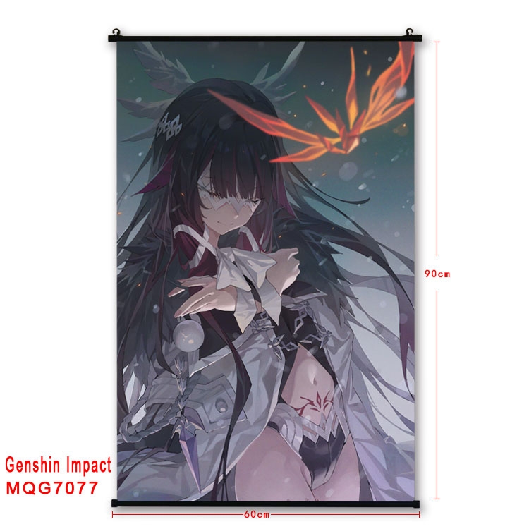 Genshin Impact Anime black Plastic rod Cloth painting Wall Scroll 60X90CM 