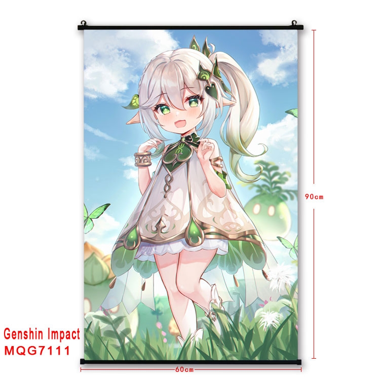 Genshin Impact Anime black Plastic rod Cloth painting Wall Scroll 60X90CM 