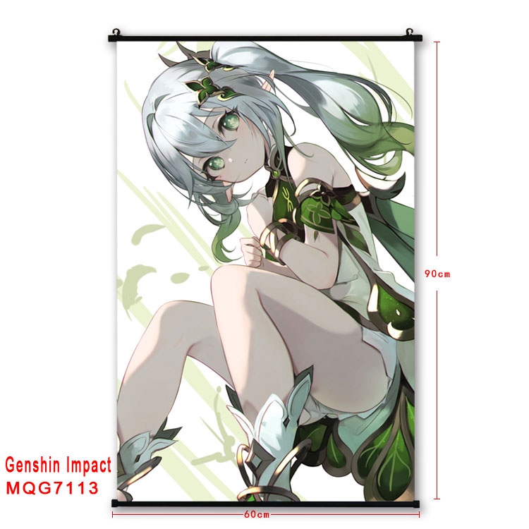 Genshin Impact Anime black Plastic rod Cloth painting Wall Scroll 60X90CM 