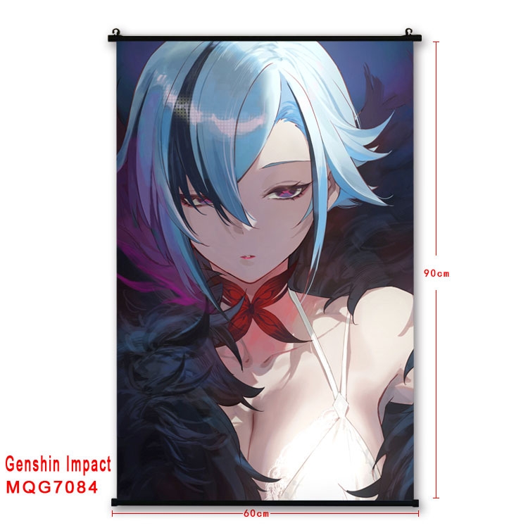 Genshin Impact Anime black Plastic rod Cloth painting Wall Scroll 60X90CM 