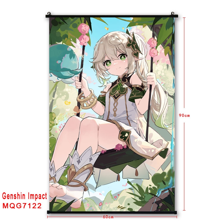 Genshin Impact Anime black Plastic rod Cloth painting Wall Scroll 60X90CM 