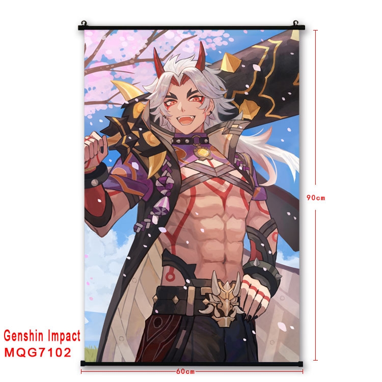 Genshin Impact Anime black Plastic rod Cloth painting Wall Scroll 60X90CM 