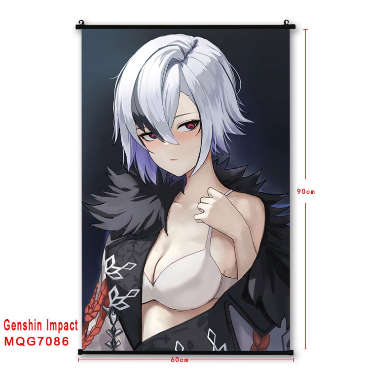 Genshin Impact Anime black Plastic rod Cloth painting Wall Scroll 60X90CM 