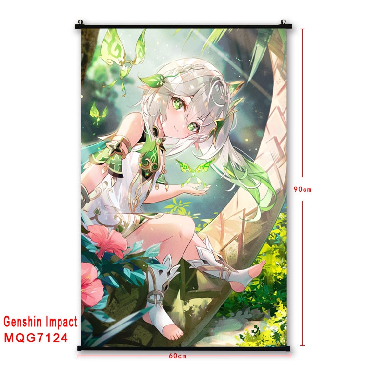 Genshin Impact Anime black Plastic rod Cloth painting Wall Scroll 60X90CM 