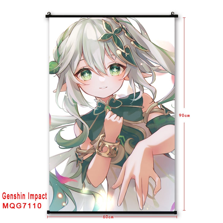 Genshin Impact Anime black Plastic rod Cloth painting Wall Scroll 60X90CM 