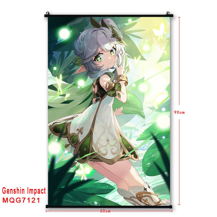 Genshin Impact Anime black Plastic rod Cloth painting Wall Scroll 60X90CM 