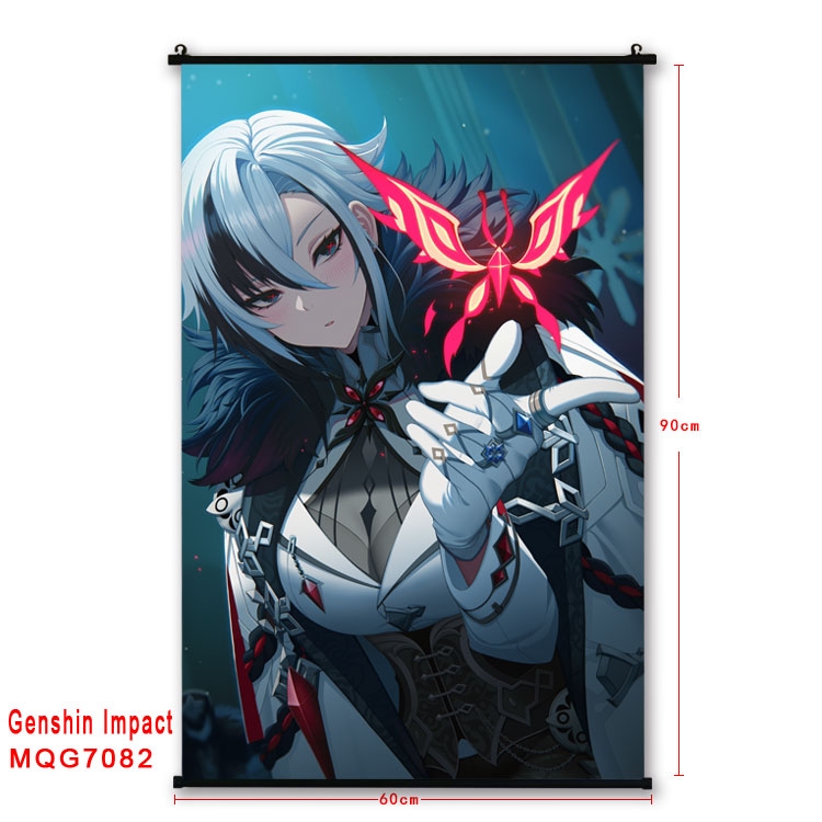 Genshin Impact Anime black Plastic rod Cloth painting Wall Scroll 60X90CM 